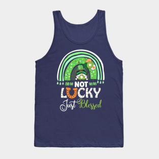 Not Lucky Just Blessed Rainbow Gnome Clover St Patrick's Day Tank Top